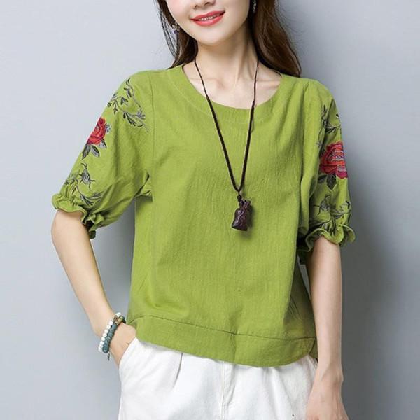 Mărimi Mari M~4XL: Tricou cu mânecă scurtă brodat în stil coreean 2025 pentru femei - Tricou de bază trendy cu efect de slăbire