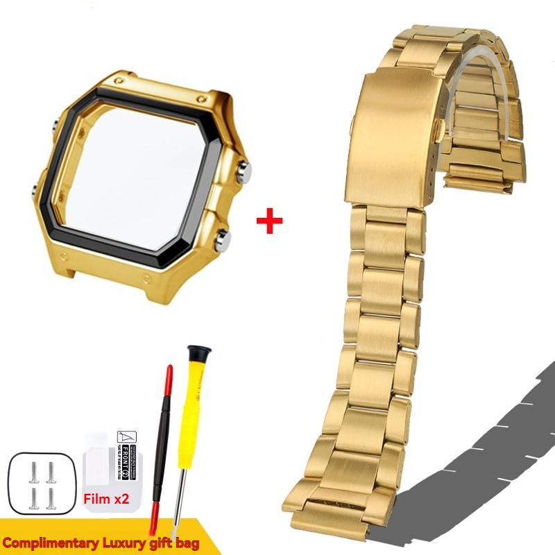Casio 3299 AE-1200WH AE1300 İçin AE-1200 Tam Metal Kasa Kayış Mod Kiti Paslanmaz Çelik Saat Kayışı Cam Filmi Vida Çerçeve Bileklik