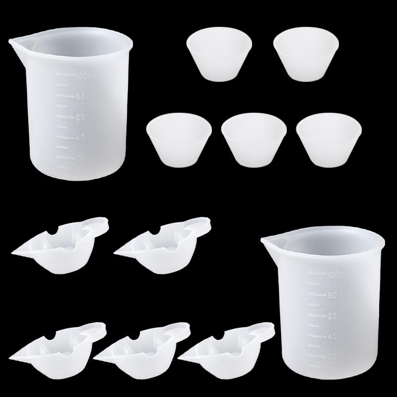 Easy Clean Silicone Resin Measuring Cups Tool Kit with Stir Sticks Pipettes Spatula Finger Cots for Epoxy Resin Mixing Supplies