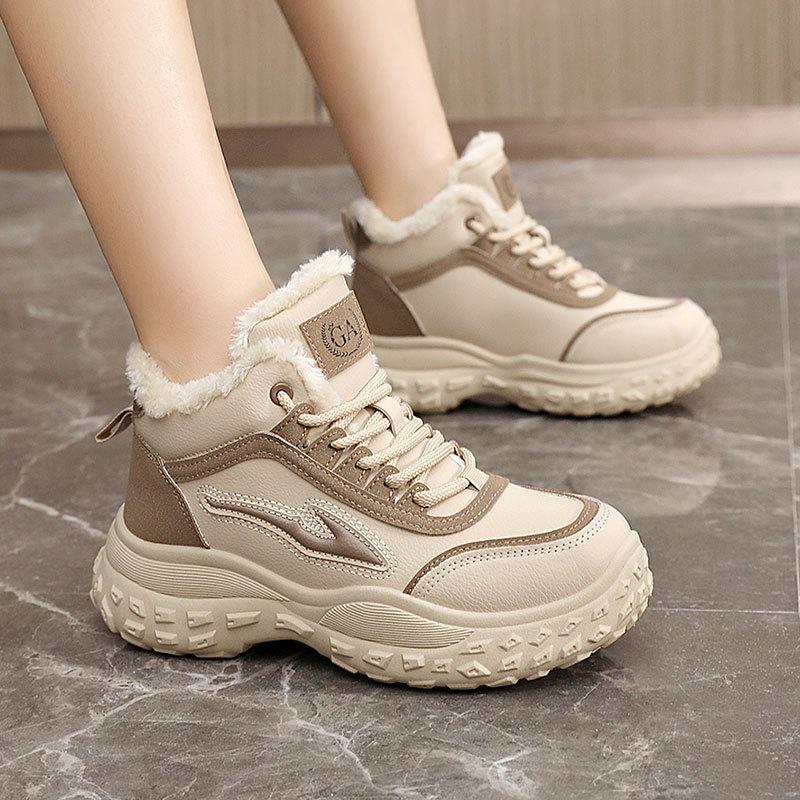 Q3301 New Winter Cotton Shoes Platform Women's Shoes Color Matching Warm High-top Velvet Heightening Student Cotton Shoes