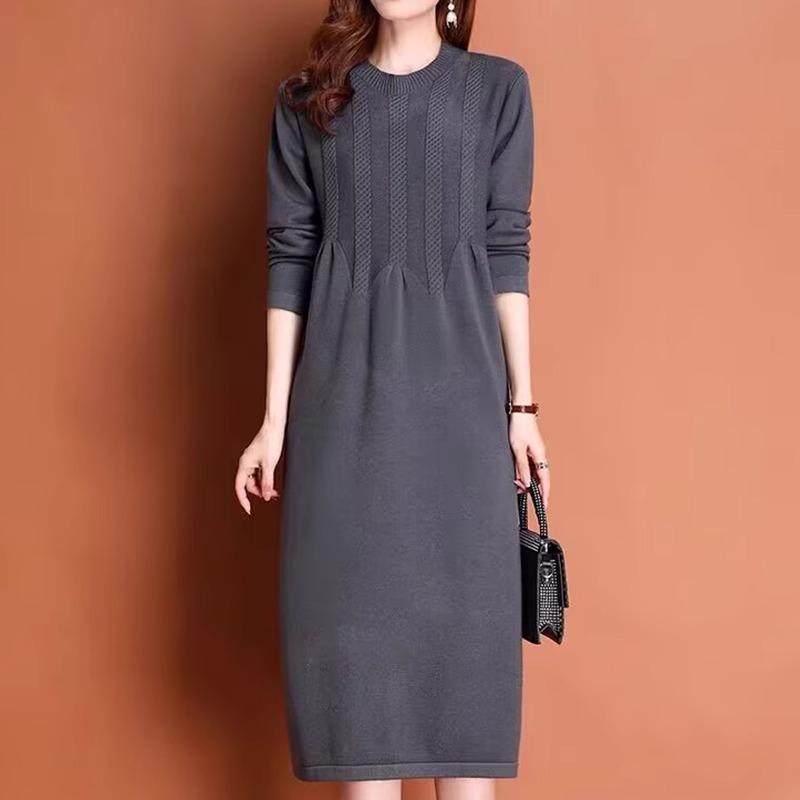 

Платье-свитер для женщин Свободное и модное Платье вязаное с завышенной талией Платье миди до колена для осени и зимы XL серый