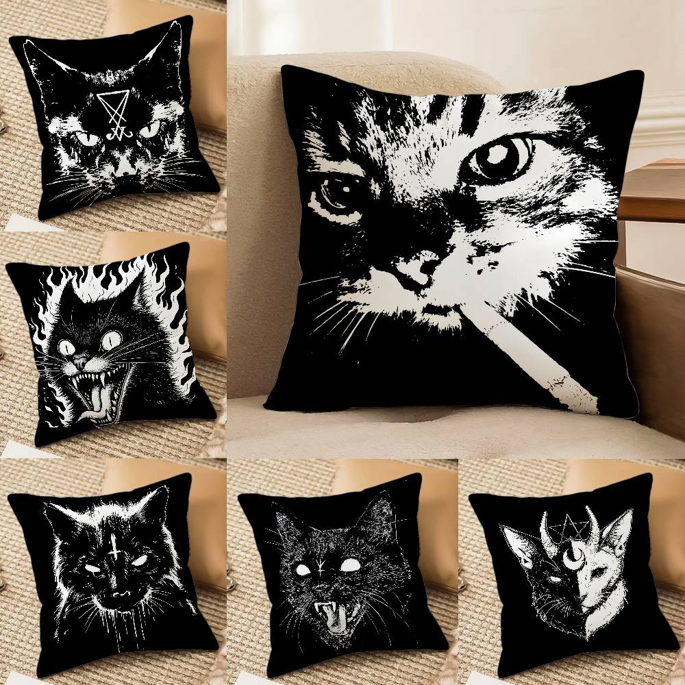Handsome Black Nordic Cat Pillow Case Printed Brushed Fleece Pillow Baby Skin-Touch Eco-Friendly Dye-Sublimat