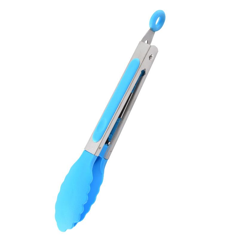 7-Inch Heat-Resistant Nylon Food Tongs Stainless Steel BBQ Kitchen Clip