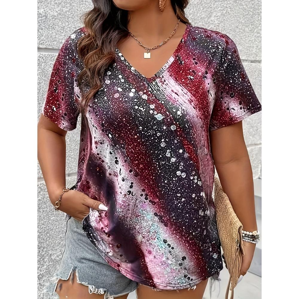 

Hot selling summer V-neck short-sleeved 3D printed women s T-shirts, European and American cross-border foreign trade tops 5XL