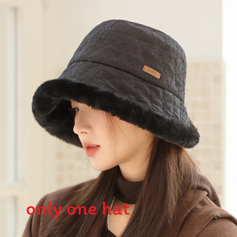 

Fisherman Hat For Women Thick Plush Waterproof Winter Casual Sun Hat чорний