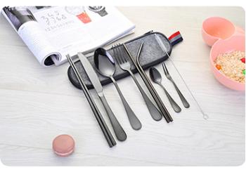 Stainless Steel Tableware Set, Portable Knife, Fork, Spoon, Chopsticks, Straw, Western, Travel Gift, 9 Pcs Set