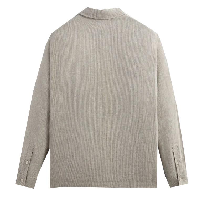 Kith Pinstripe Linen Long-Sleeve Boxy Collared Overshirt Light Heather Grey Unisex Tops KHM032048-002