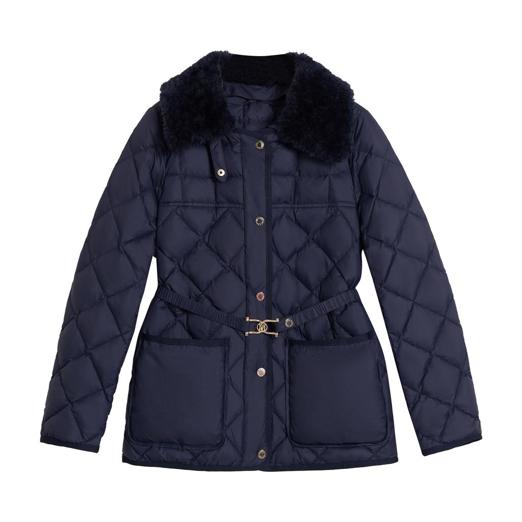 Rongtai M Home White Goose Down Metal Saddle Belt Down Jacket Women's Autumn and Winter Rhombus Fashion Jacket
