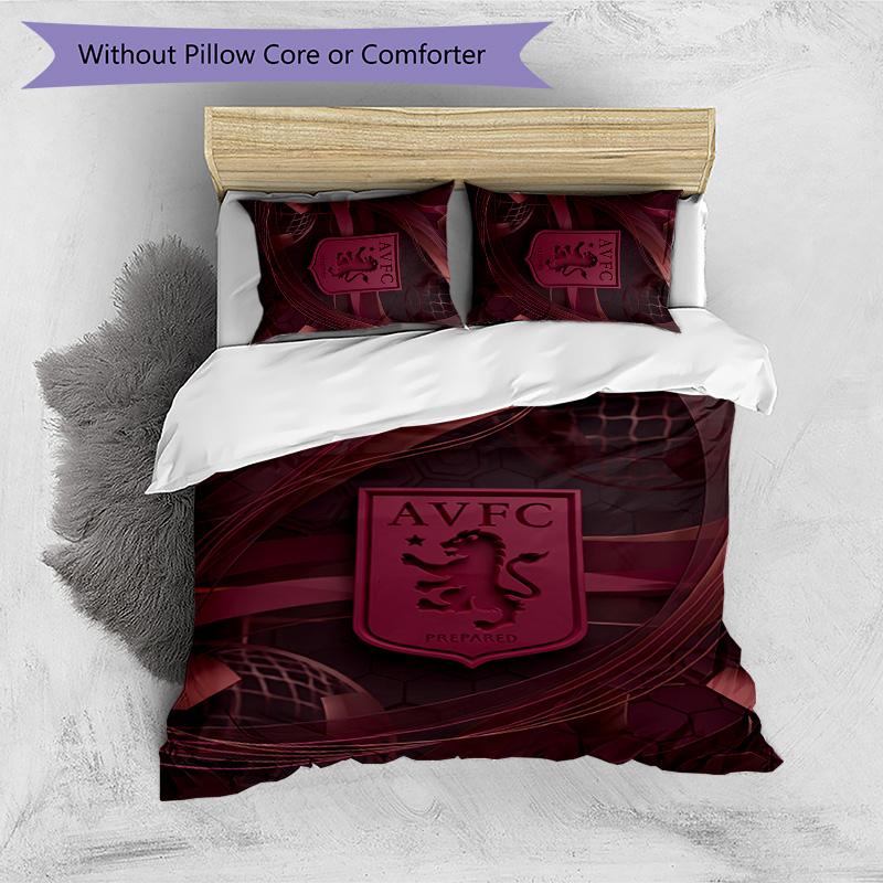 Set Lenzuola Stampato Aston Villa Football 3 Pezzi, Comodo Set Copripiumino per Camera da Letto Amico della Pelle