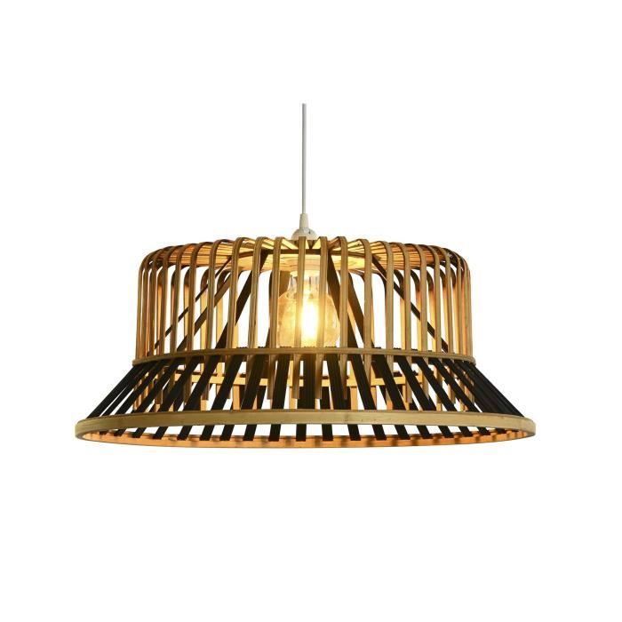 Suspension - Marron et Noir - Bambou - 50W - 60x60x25 cm