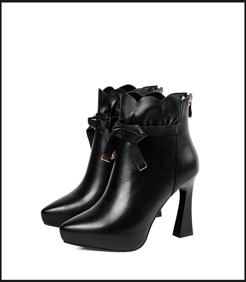 Elegant Shoes Women Super High Thin Heel Pointed Toe Butterfly-knot Spring and autumnOutside Warm Office Ankle Boots