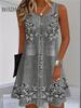 Women Summer Sleeveless Bohemian Dress Fashion Imitate Cowboy Vest Flowers Print Dress Casual Tank Beach Dresses For Women