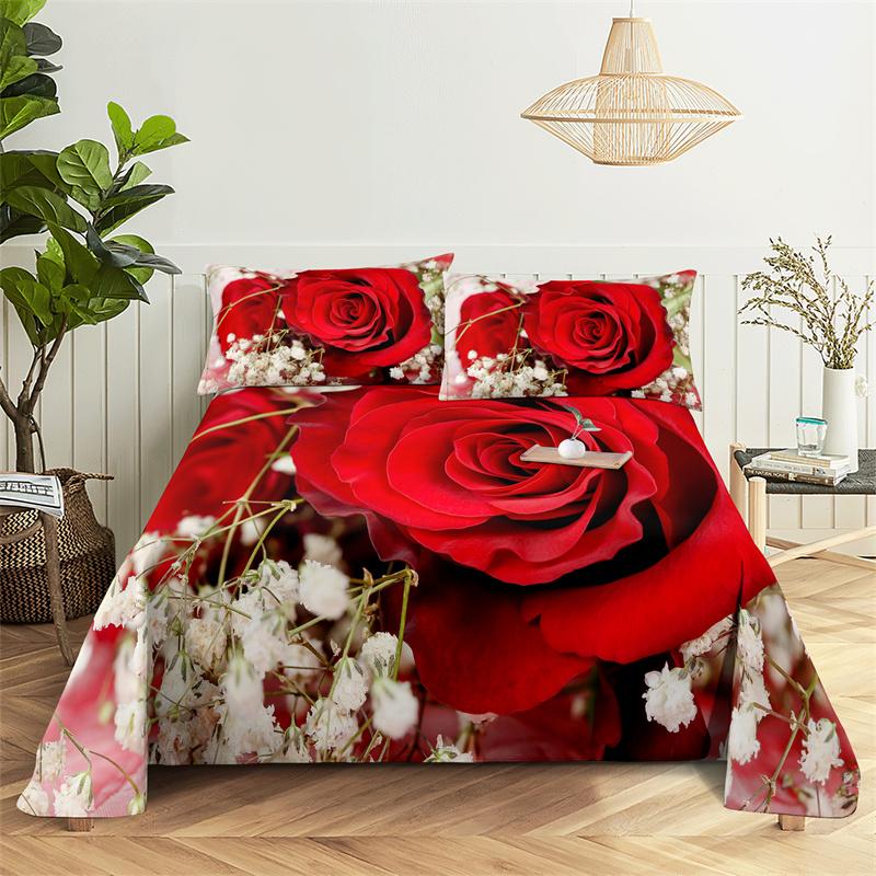 Red Rose Duvet Cover Set 3D Print Romantic Theme Valentine's Day Gift Polyester Comforter Cover with Pillowcase King Queen Size
