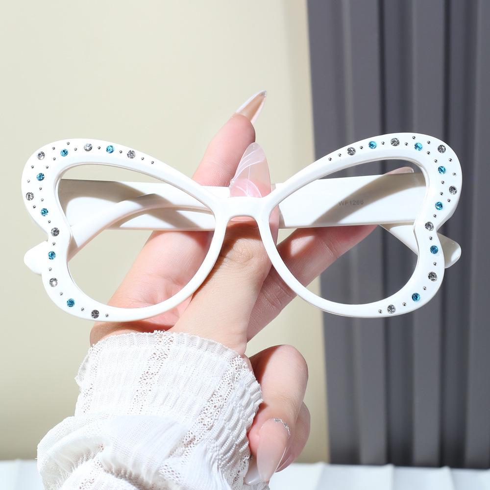 3Pcs Butterfly Shape Women’S Eyewear Frames Rhinestone Decoration Anti Blue Light Women Glasses Korean Stylish Decorative Glass
