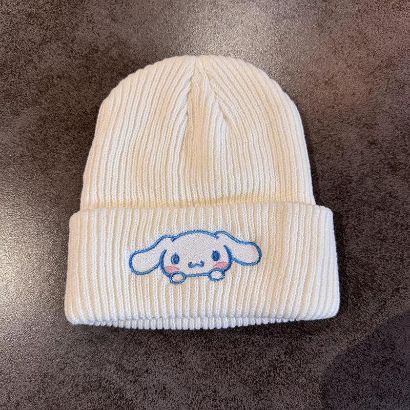 Korean Cute Embroidered Kitty Cat Knit Beanie - Warm Autumn/Winter Wool Hat with Ear Protection for Women, Large Head Circumference.