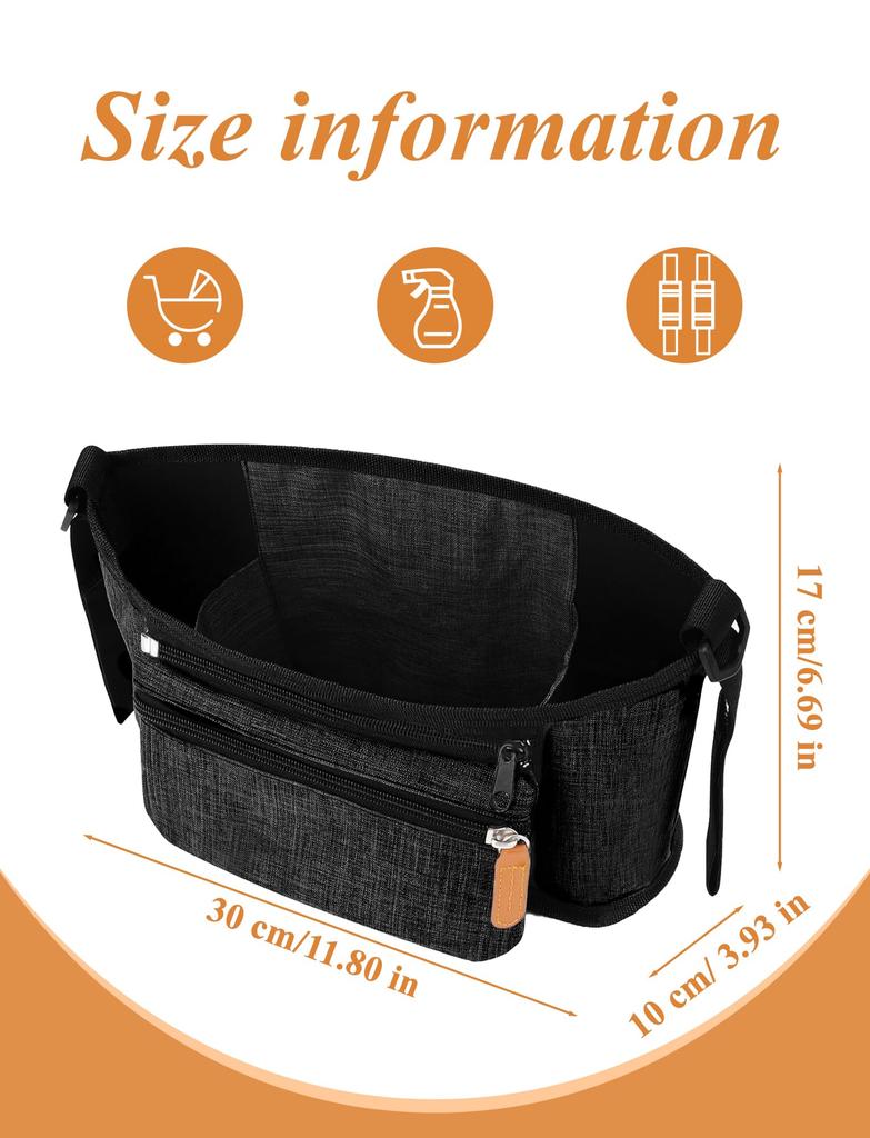 Maeau Stroller Bag, Large Capacity, Water-Repellent, Diaper Pouch, Smartphone Storage Pocket, Multi-Functional, Crib/Stroller Hanger #A