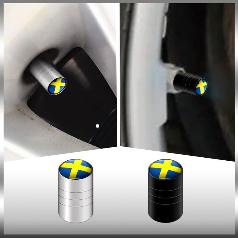 Bildekorasjon 4 stk Sverige Svensk Flagg Emblemer Bilhjul Dekkventilhetter Deksel Bilstyling For Volvo V40 V60 XC40 XC60 XC90 V90 S90
