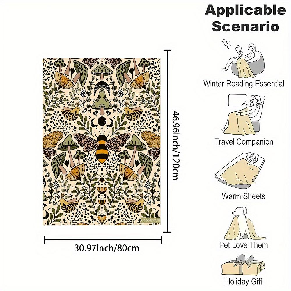 Florale Bienen-Print Decke, Mehrfarbig, Polyester, Zeitgenössischer Stil, Ganzjahres, Wendbar, Weich und Warm, Kein Fusseln,