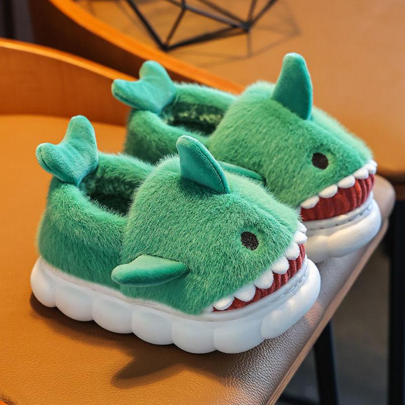 2025 New Green Cloudy Sharks Slipper Children Funny Shark Slippers Kids Shoes Babi Animal Fish Plush Slides