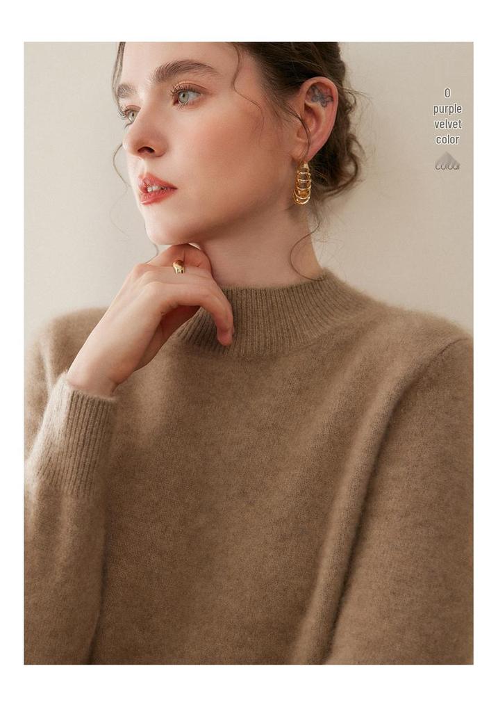 Autumn & Winter Women's 100% Pure Cashmere Half-High Neck Sweater - New Style, Comfortable, Warm, Fluffy Pullover.