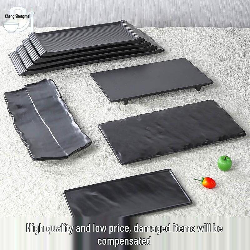 Black Matte Rectangular Japanese Sushi & BBQ Plate