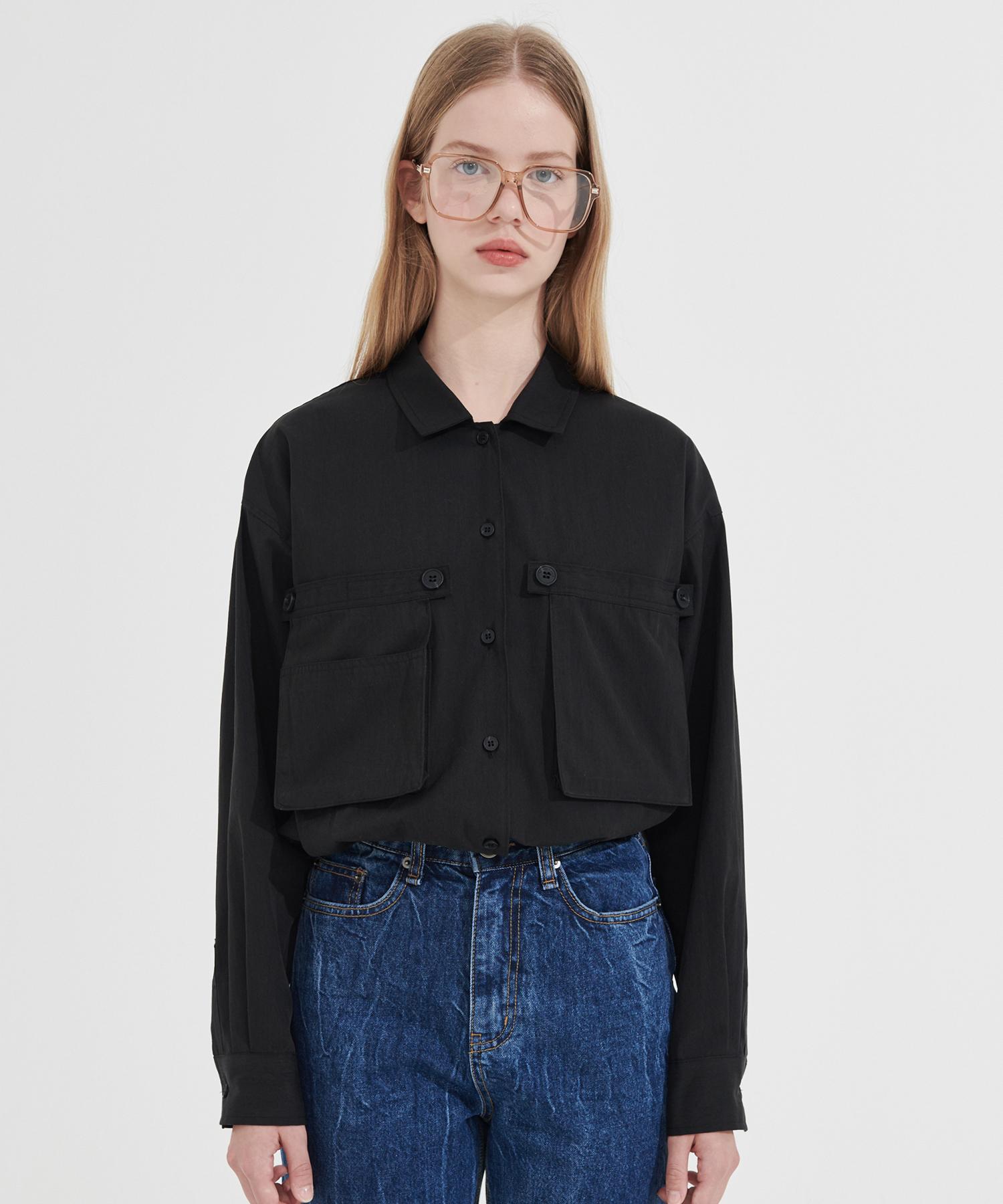 Between A And B Big Pocket Convertible Collar Shirt [Black] Sand Gray / Free Size