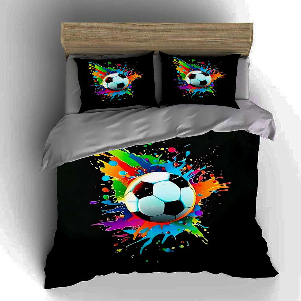 Fußball Splash Art Bettwäsche Bettbezug-Sets Bettbezüge Kissenbezüge Geschenke (1 * Bettbezug 2 * Kissenbezüge, ohne Bettdecke)