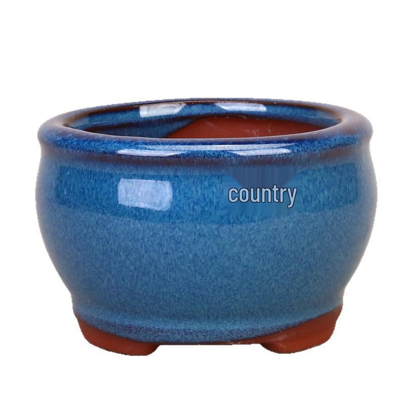 Ceramic Miniature Hand-Shaped Purple Clay Succulent Pot with Blue Glaze - Small Flower Pot for Balcony Seedlings