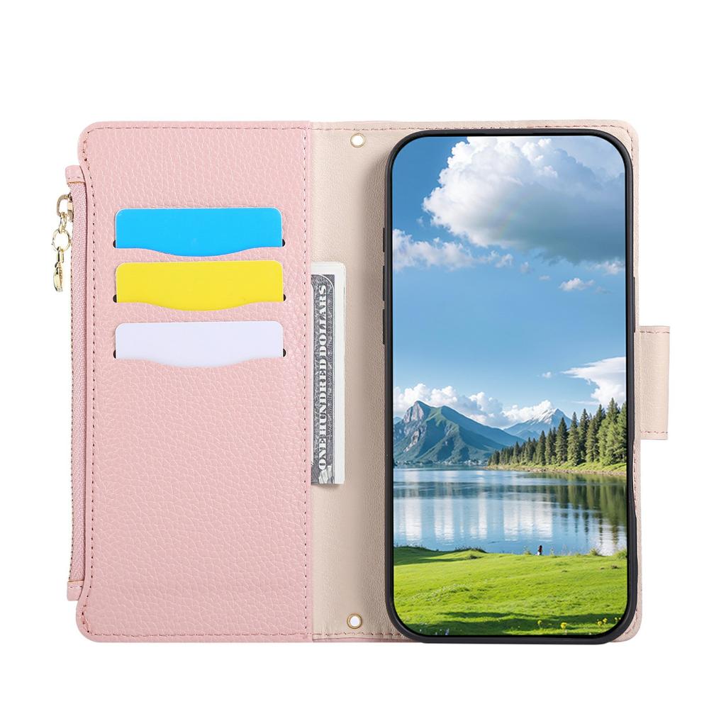 Para Xiaomi Redmi Note 14 4G (163.25mm) Funda Billetera con Cremallera de Cuero para Teléfono con Correa de Muñeca