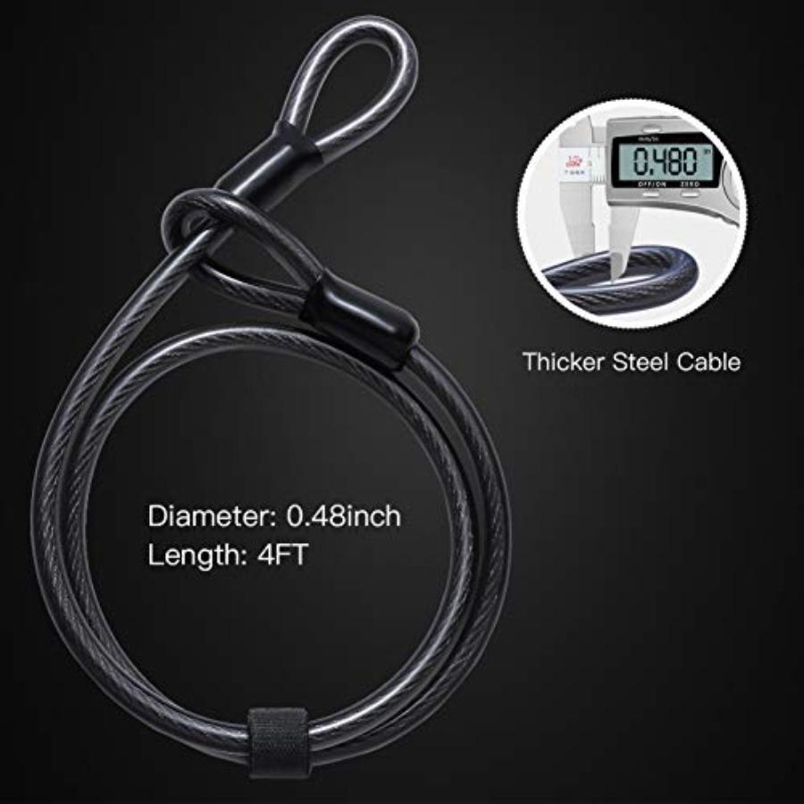 Heavy Duty U Lock for Bike Motorcycle Security 16mm Shackle 4ft 6ft Cable with Mounting Bracket Silver