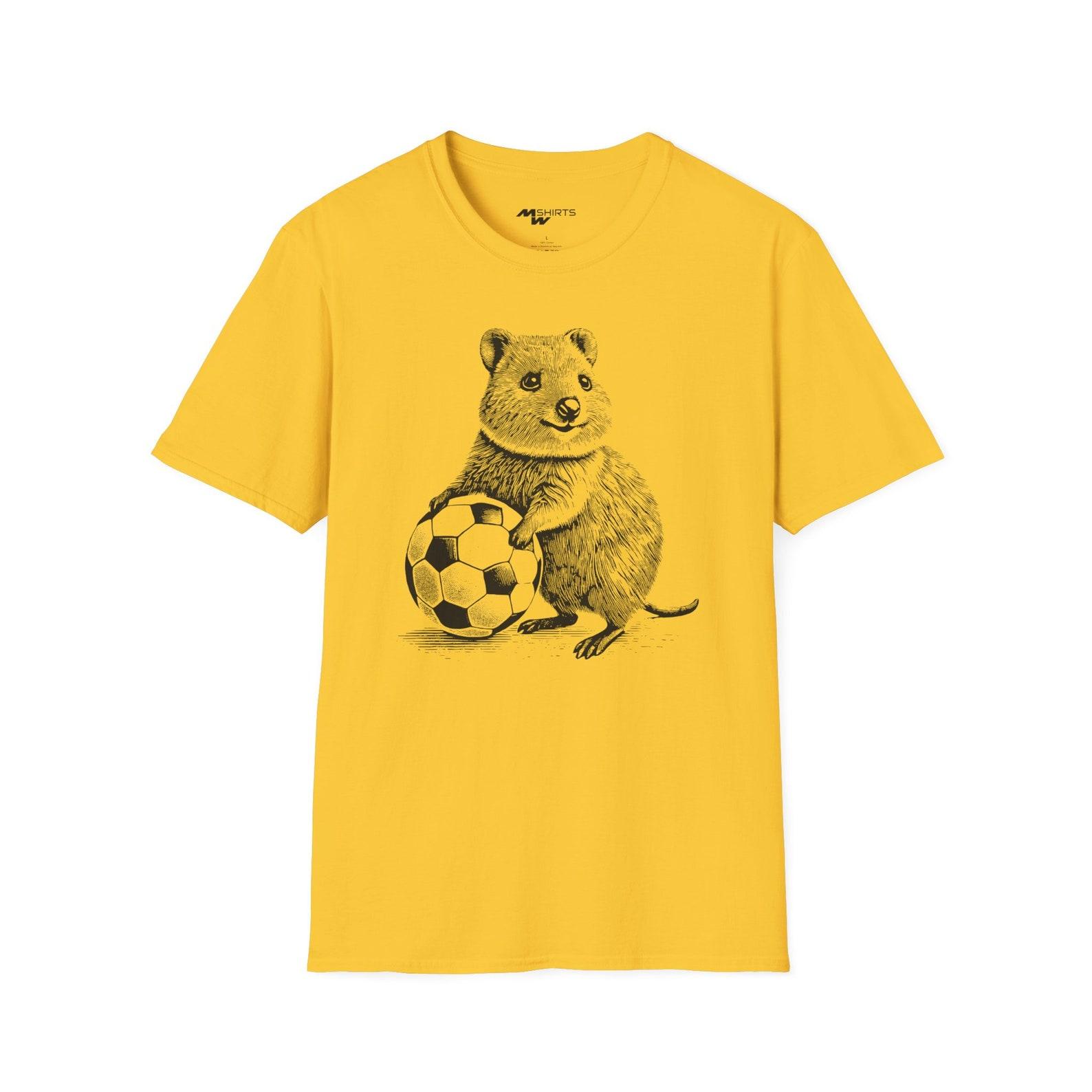 Quokka Soccer T-Shirt: Copper Engraving Style, Unisex Soft-Style Tee XL