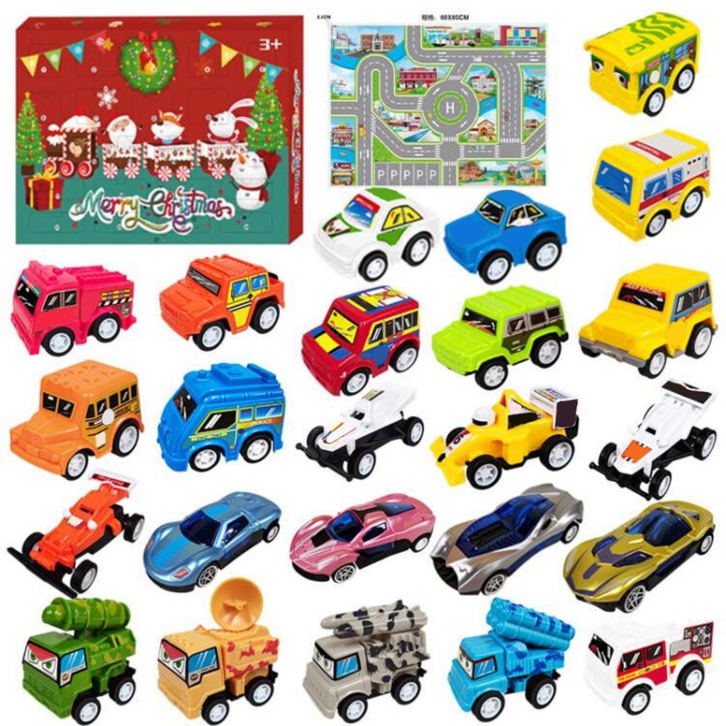 24pcs City Scene Engineering Vehicle Fire Truck Racing 3D Christmas Countdown Calendar