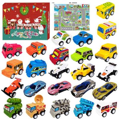 24 Stück Stadtszene Baufahrzeug Feuerwehrwagen Rennwagen 3D Weihnachts-Countdown-Kalender