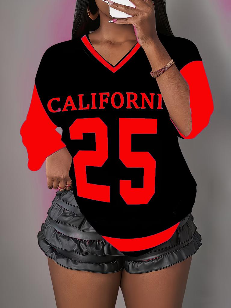 V-neck Street Style Top, Fashionable Party T-shirt, Loose and Breathable Short-sleeved Summer Casual T-shirt for Women.