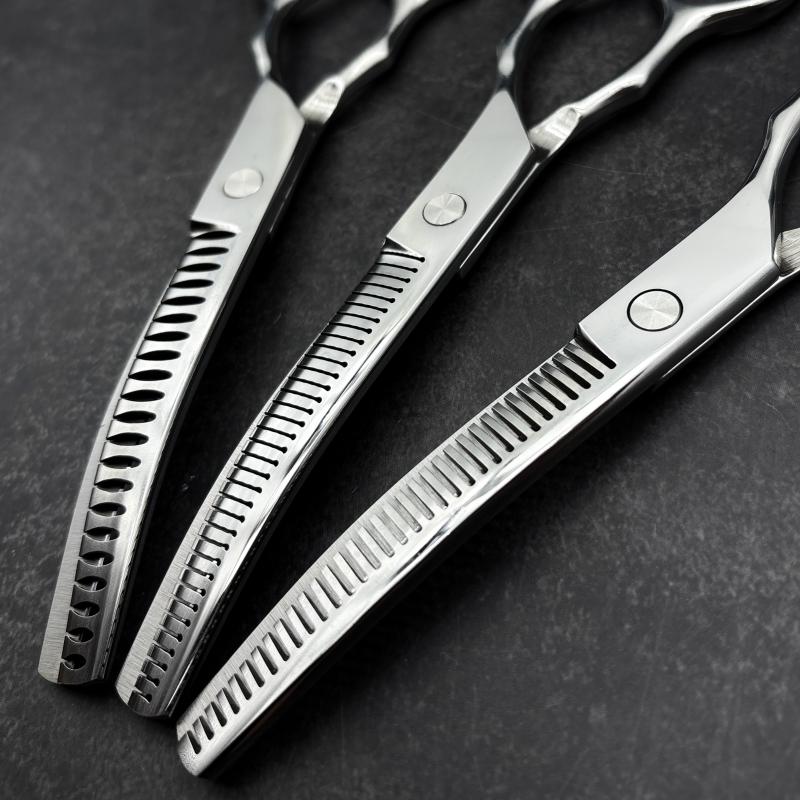 Wingsbro 7 Zoll Silber Haustierpflege Schere, Abwärts gebogene Ausdünnungsschere zum Haarschneiden