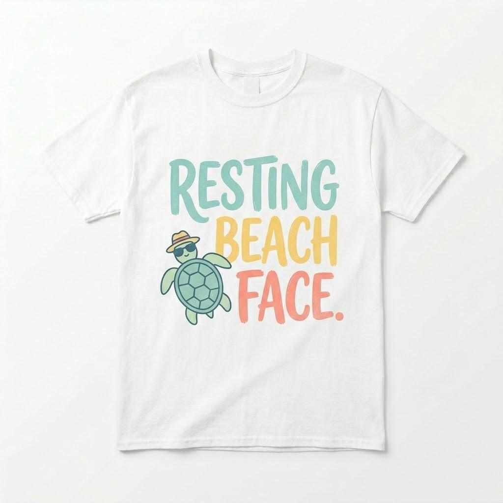 Resting Beach Face Turtle T-Shirt Funny Summer Beach Vibes Tee for Men  Women Unisex T-Shirt L