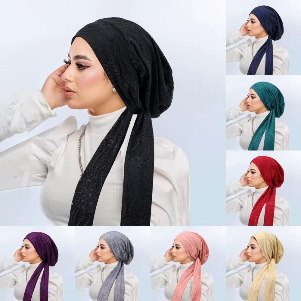 Soft Stretch Lace Women Hijabs Headscarf Lady Bandana Caps Fashion Muslim Turban Hats