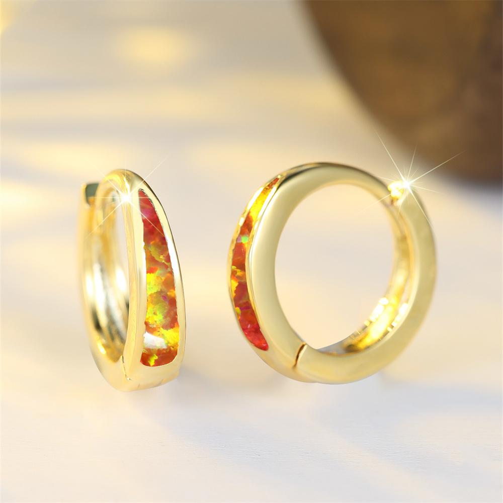 Grün Blau Weiß Feueropal Kleine Runde Creolen für Damen Vintage Goldfarbe Ohrstecker Hochzeits Schmuck Muttertagsgeschenke