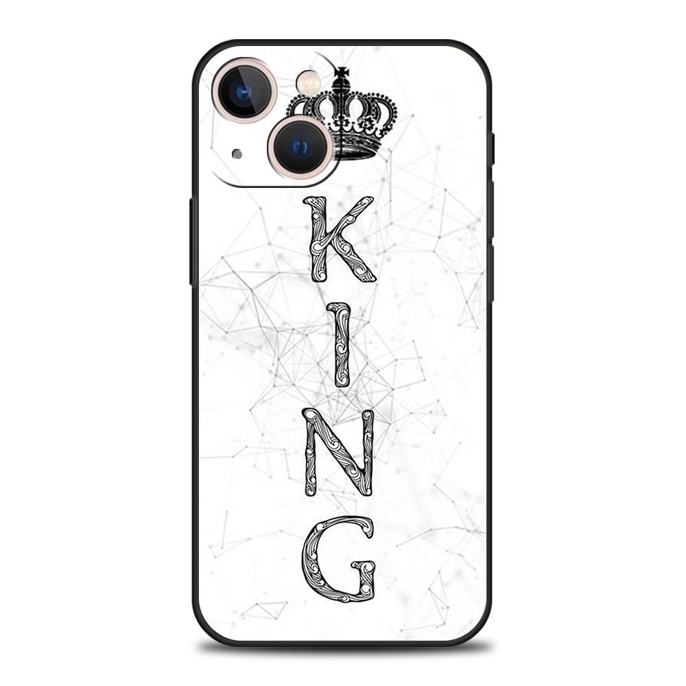 Phone Case For Apple iPhone 11 15 14 Pro MAX 12 13 7 8 Plus X XR XS MAX SE Cover Funda Couple Style Cartoon Crown King Queen