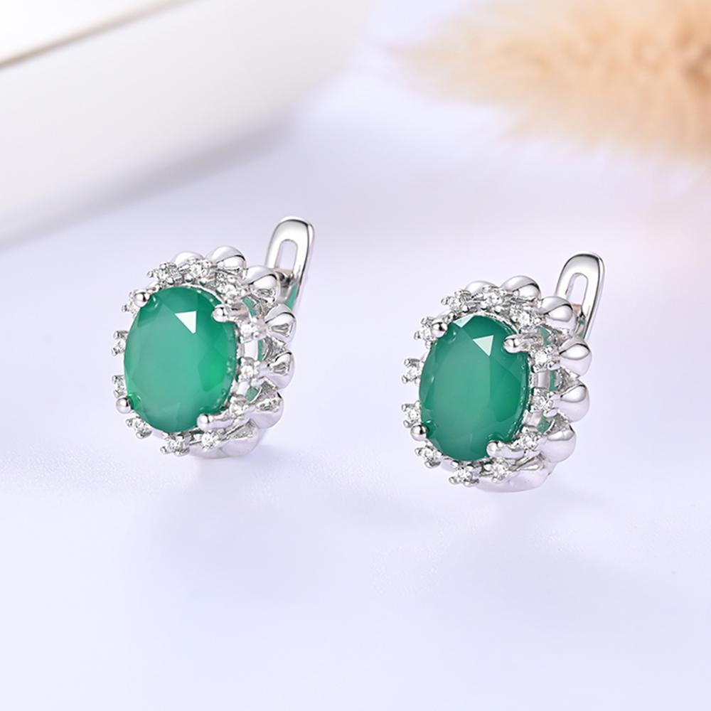 Simple and Elegant 925 Sterling Silver Natural Green Oval 7*9mm Agate Earrings for Women's Daily Wear Earrings