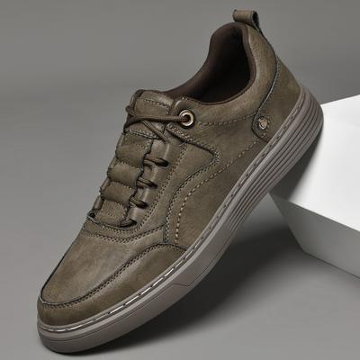 Trendy Men's Genuine Leather Casual Shoes Khaki Color Thick Soled Oxford Shoes Outdoor Men's Sports Shoes Non Slip Free Delivery