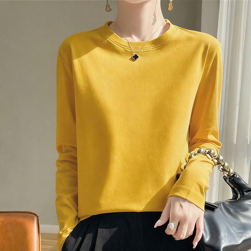 Women's Long-Sleeve Round Neck Loose Base Layer Top, Spring/Autumn Style, Dropped Shoulders, Solid Color