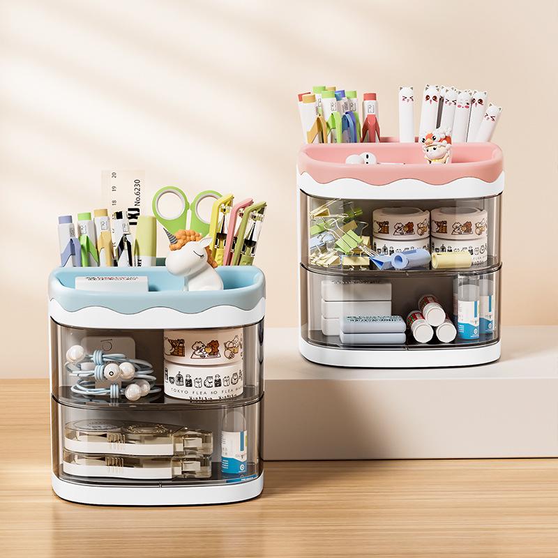 Rotatable Transparent Cartoon Pen Holder - Cute & Simple Desk Organizer for Students