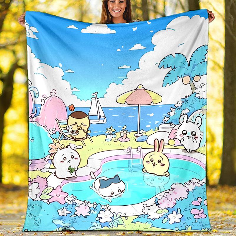 Chiikawa1 printed throw blanket—lightweight,soft,warm;versatile blanket for all seasons—perfect as &air-conditioning throw,nap blanket