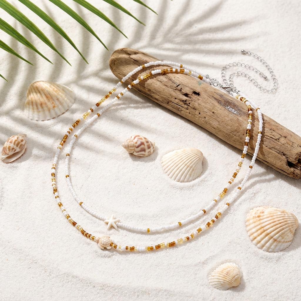 Classic Brown Rice Beads Double Layer Belly Chain for Women Summer Starfish Turtle Pendant Waist Chain Sexy Bikinis Jewelry
