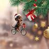 1PC Acrylic Dachshund Christmas Decorations Flat Bike Puppy Ornaments Car Mirrors Key Chains Home Decorations Holiday Party