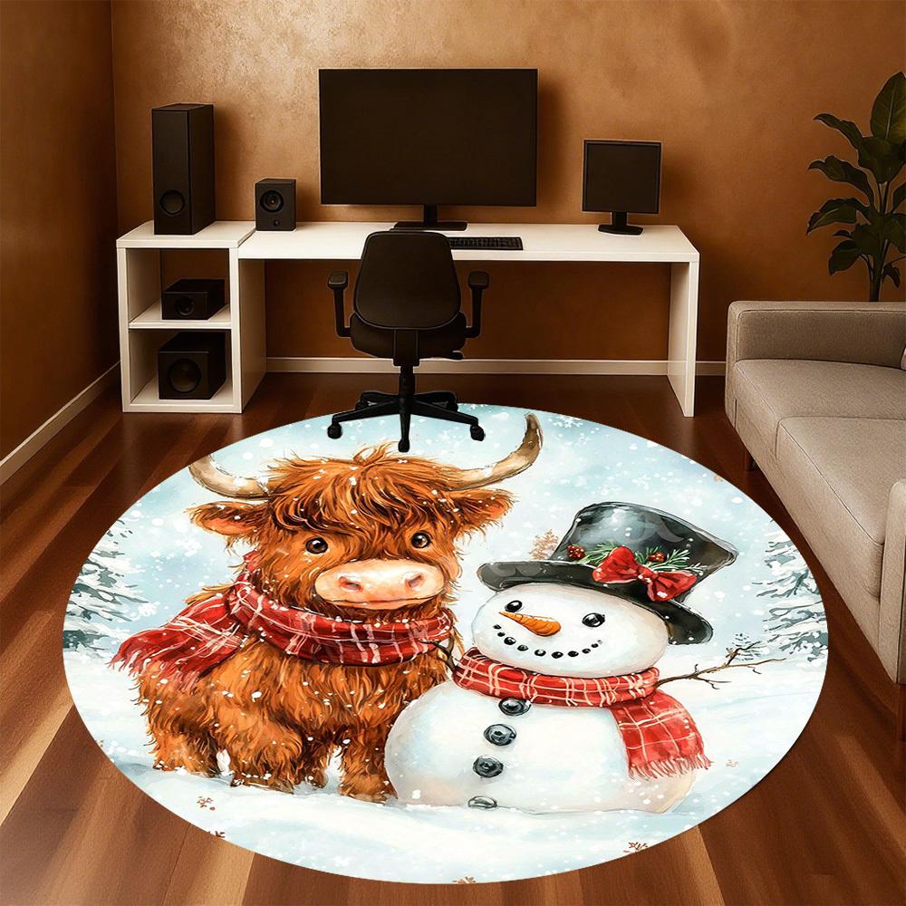 1PC cow snowman Office Round Area Rug, Under Office Chairs Bedroom Living Room Home Decor, Carpet for Office -1110130