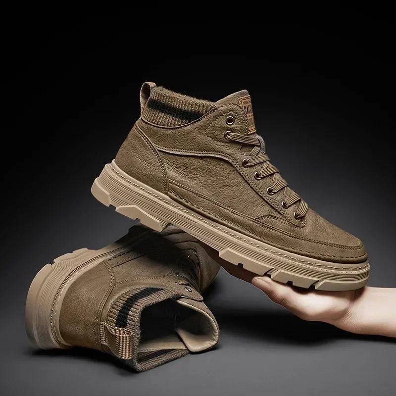 Autumn Men Boots Quality Leather Mens Casual Shoes High-top Thick-soled Male Boots British Style Men Moccasins Botas Para Hombre