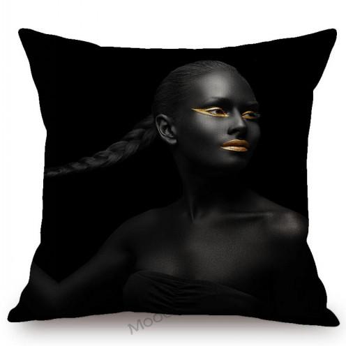 Black Gold African Lady Girl Style Modern Fashion Living Room Luxury Looking Decoration Art Sofa Pillow Case Linen Cushion Cover