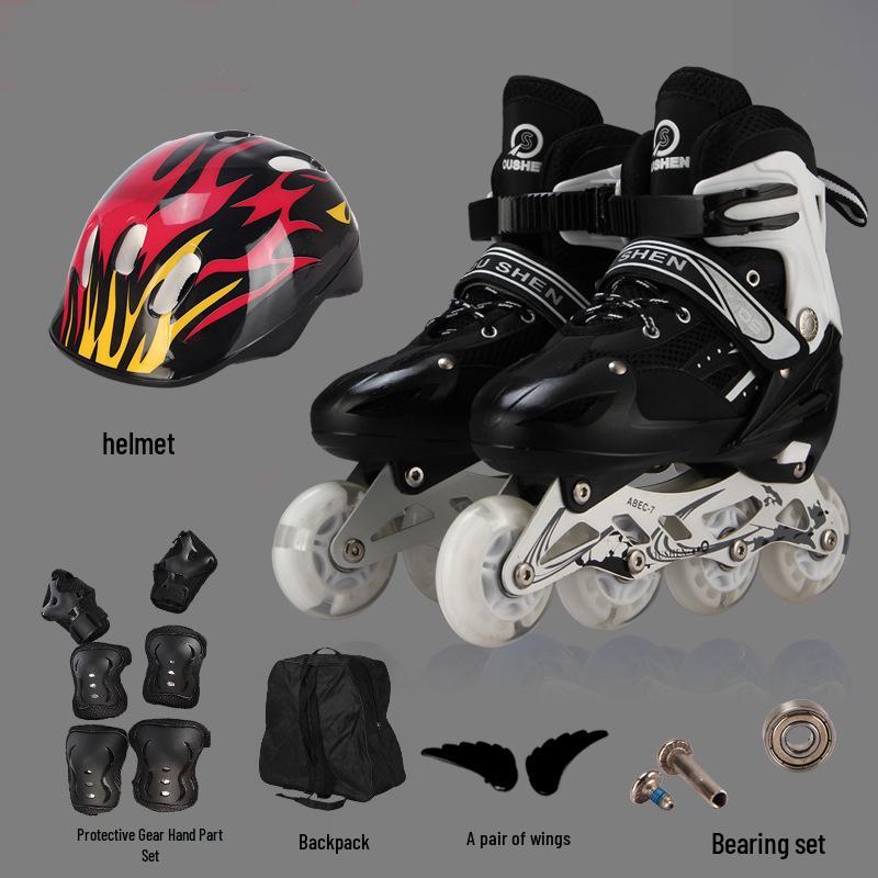Adjustable Beginner Roller & Inline Quad Skates Set - 4-Wheel Skating Shoes